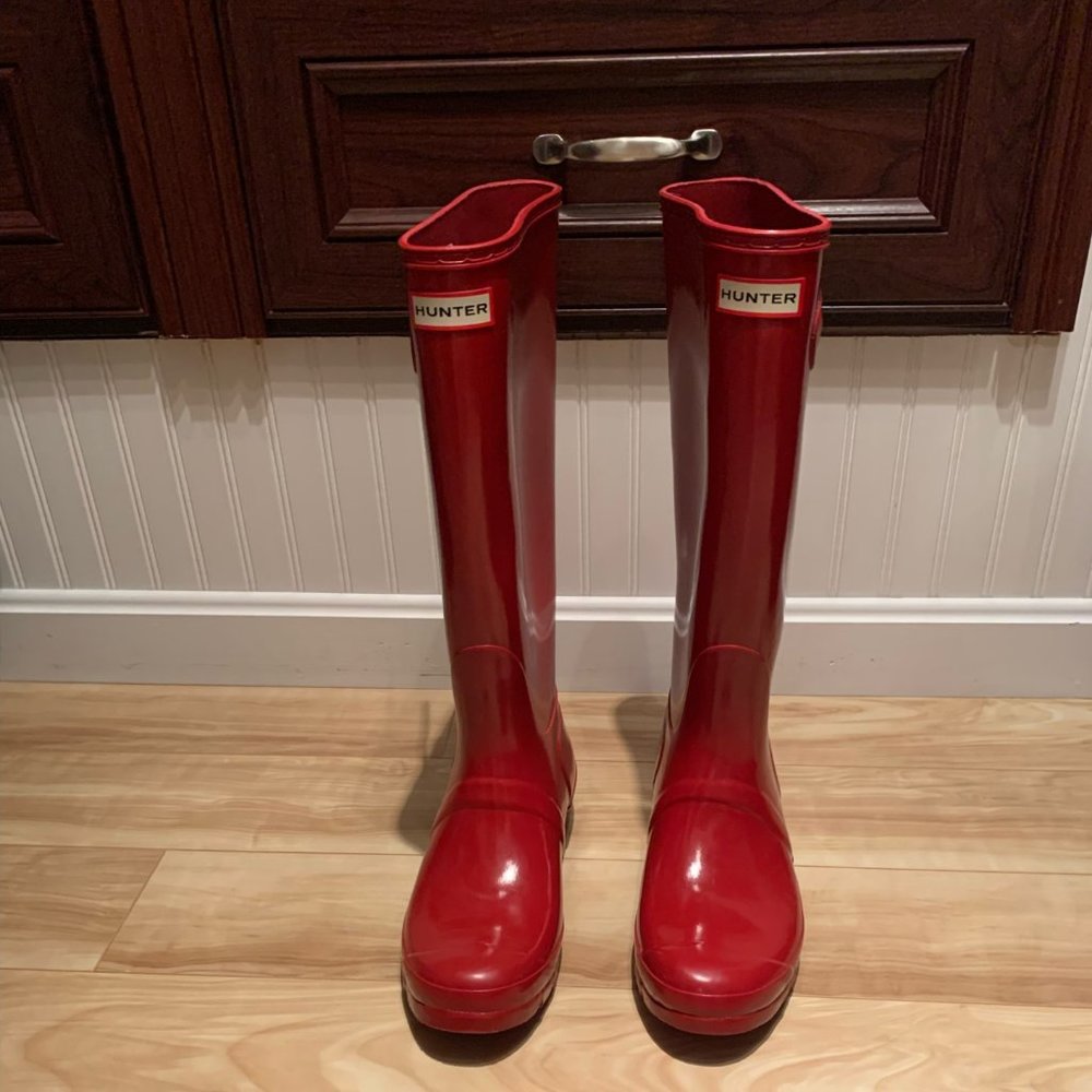 Hunter Original High Gloss Tall Waterproof Rain Boots Military Red Women’s Sz 10